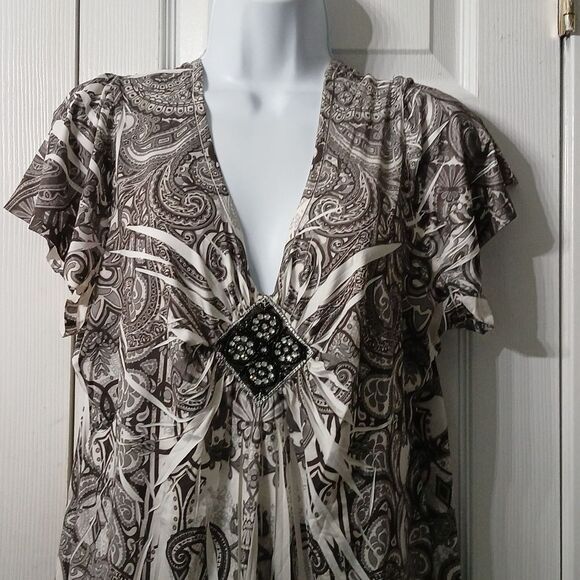 Apt 9 black gray white short sleeve casual blouse Sz 1X NWOT - Picture 3 of 8